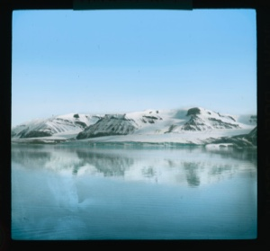 Image: Landscape: Snow on hills, two glacier tongues