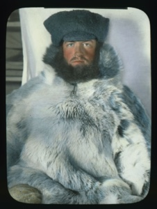 Image: Portrait: Maurice Tanquary in furs and big, visored hat