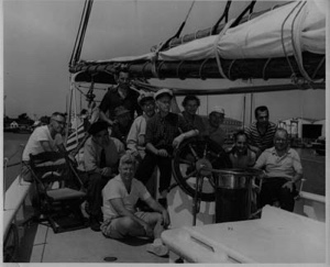 Image: The crew that sailed the BOWDOIN to Mystic, by wheel
