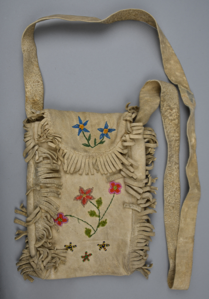 Image of Innu skin bag, beaded, embroidered and fringed front and back