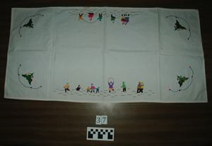 Image of Embroidered table runner with Inuit figures and trees