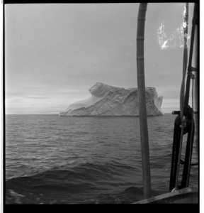 Image: First iceberg - off Labrador, seen beyond rigging