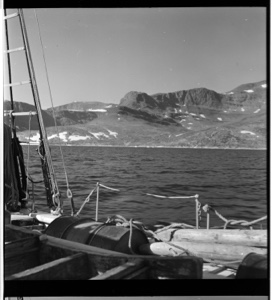 Image: View over deck to coastal mountains