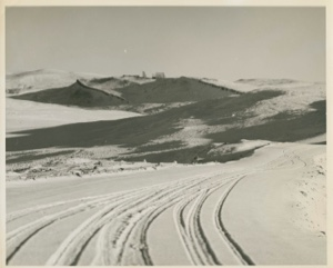 Image of Winter at Thule. Vehicle tracks, antenna on ridge