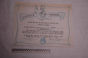 Image of Harold Grundy's certificate of commission in the "BMEWS Navy"
