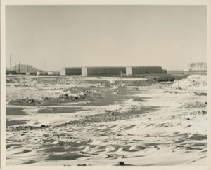 Image: Snowy foreground with buildings {barracks?} at Thule AFB