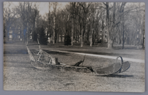 Image of The Hubbard Sledge, Snowshoes, and Equipment on Bowdoin Quad