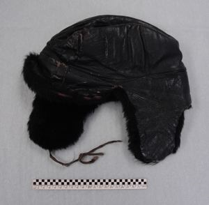 Image of Leather and sheepskin hat