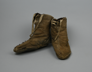 Image of Pair of leather and fur booties