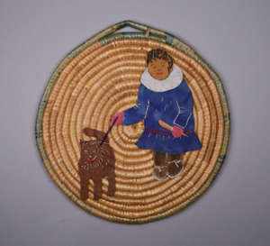 Image of Basketry Mat with Girl and Dog Applique
