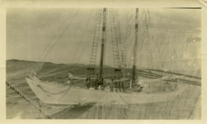 Image of Schooner BOWDOIN at sea (double exposure?)