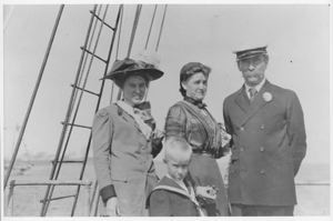 Image of Marie, Josephine, Robert, Robert, Jr. Peary on deck