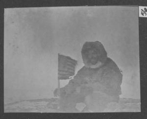 Image of ? with American flag on land