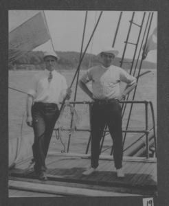 Image of MacMillan and Borup on deck. Copyright 190? by Underwood and Underwood, NY