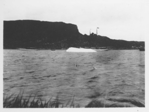 Image of [Small iceberg in front of moored Bowdoin]