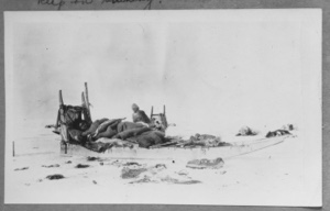 Image of Eskimos [Inughuit] sleeping on their sledges.