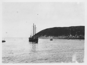 Image of [Schooner at anchor]