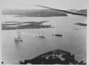 Image of [Harbor with three ships. One is the BOWDOIN]