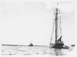 Image of [The BOWDOIN, dressed and anchored. Second vessel beyond]