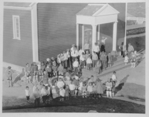 Image: Eskimos [Inughuit] in front of church at Godthaab [Nuuk]