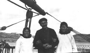 Image of Seaman of Harmony and two Eskimo [Inuit] girls