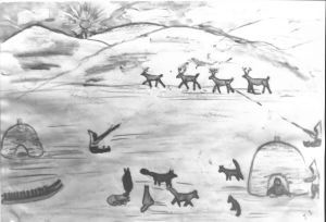 Image of Inuit drawing, hunters