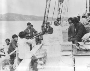 Image: Nain Eskimos [Inuit] (with United Rexall Drug Co. Crates) on board