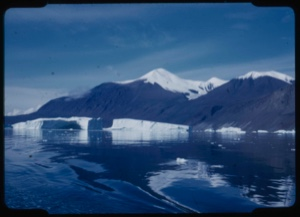Image of Icebergs; ice cap beyond