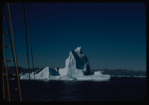 Image of Iceberg through rigging in low light