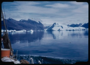 Image of Iceberg through rigging at fiord