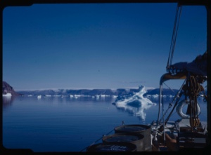 Image of Icebergs over stern, in calm water