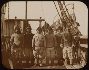 Image of Six Eskimo [Inuit] men on the Roosevelt