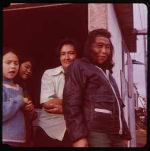 Image of Eskimo [Inuit] family in doorway