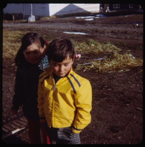 Image of Eskimo [Inuk] girl and white boy