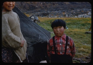 Image of Two Eskimo [Inuit] children near tent