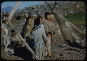 Image: Eskimo [Inuit] family by sealskin tent
