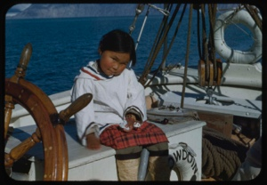 Image of Young Eskimo [Inuk] girl on the Bowdoin