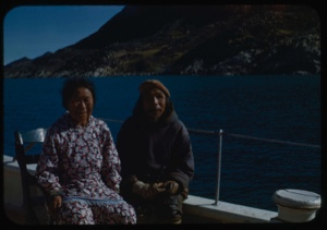 Image of Elderly Eskimo [Inuit] couple aboard