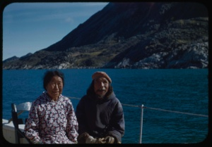 Image of Elderly Eskimo [Inuit] couple aboard