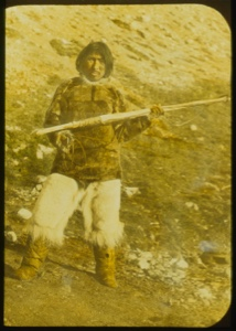 Image of Eskimo [Inuk] man with narwhal tooth