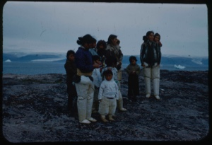 Image of Eskimo [Inuit] women and children near shore