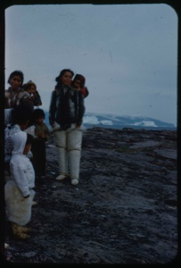 Image of Eskimo [Inuit] women and children near shore