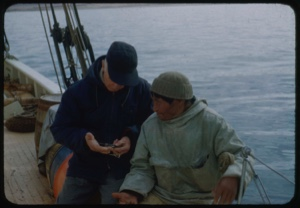 Image of Donald MacMillan and Ootaq on board