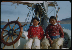 Image of Eskimo [Inuit] girl and woman, aboard