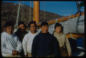 Image: Five Eskimo [Inuit] men aboard  [Nukapinguaq, Ussarkangssuaq, Jacob Petersen, Qarkutsiaq Etah, Nassuk]
