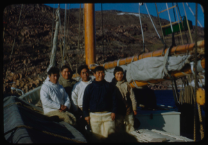 Image of Five Eskimo [Inuit] men aboard