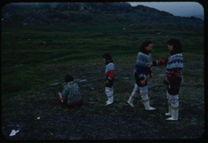 Image: Three Eskimo [Inuit] women and a girl in traditional dress