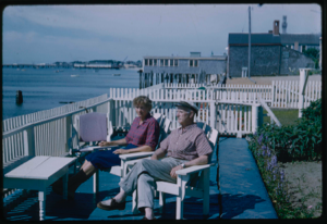 Image: Miriam and Donald MacMillan seated on their deck