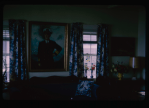 Image: Donald MacMillan living room showing his portrait by Oppenheim