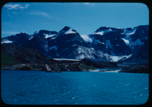 Image of Fishing station, hills and glacier